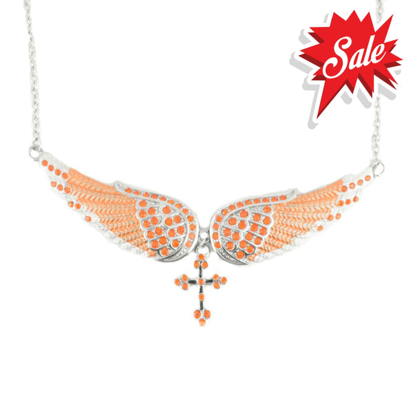 Sk2246 Orange Painted Winged Necklace With Cross Imitation Crystals Necklaces