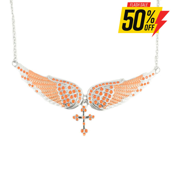 Sk2246 Orange Painted Winged Necklace With Cross Imitation Crystals Necklaces