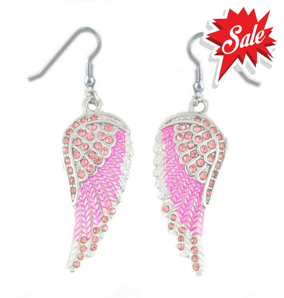 Sk2249 Pink Painted Winged French Wire Earring Imitation Crystals Earrings