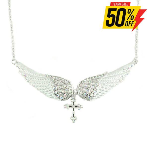 Sk2253 White Painted Winged Necklace With Cross Imitation Crystals Necklaces