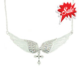 Sk2253 White Painted Winged Necklace With Cross Imitation Crystals Necklaces