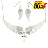 Sk2253B Combo Set White Painted Winged Leverback Earring + Necklace Imitation Crystals & Earrings