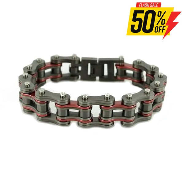 Sk2256 3/4’’ Wide All New Gunmetal/Candy Red Finish Stainless Steel Motorcycle Chain Bracelet