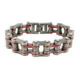 Sk2257 Stainless Steel 3/4’’ Wide Two Tone Distressed/Candy Red Motorcycle Chain Bracelet