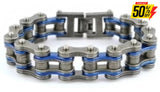 Sk2258 3/4’ Wide Two Tone Distressed/Blue Stainless Steel Motorcycle Chain Bracelet Men’s Bike