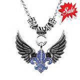 Sk2260Blu Ladies Angel Open Wing & Cross Blue Bling Pendant With 4Mm Foxtail Necklace 19’’