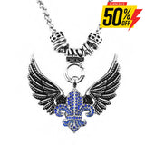 Sk2260Blu Ladies Angel Open Wing & Cross Blue Bling Pendant With 4Mm Foxtail Necklace 19’’