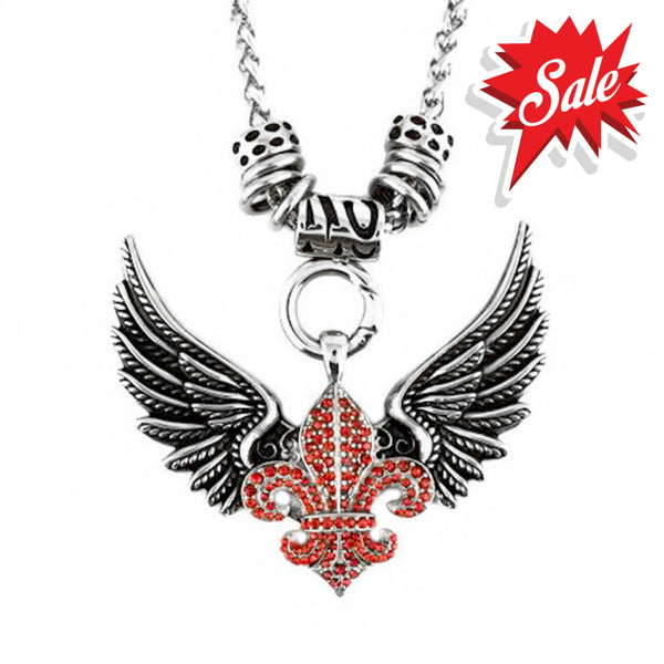 Sk2260Red Ladies Angel Open Wing & Cross Red Bling Pendant With 4Mm Foxtail Necklace 19’’