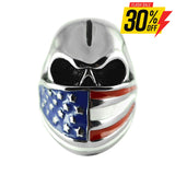 Sk2298 Ring Skull American Flag Bandanna Solid Underside Stainless Steel 8-16 Rings