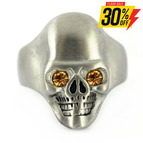 Sk2302 Brushed Finish Skull Ring Imitation Topaz Eyes Stainless Steel Solid Inside Rings