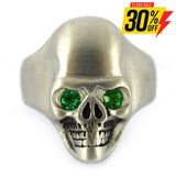 Sk2303 Brushed Finish Skull Ring Imitation Green Emerald Stone Eyes Stainless Steel Solid Inside