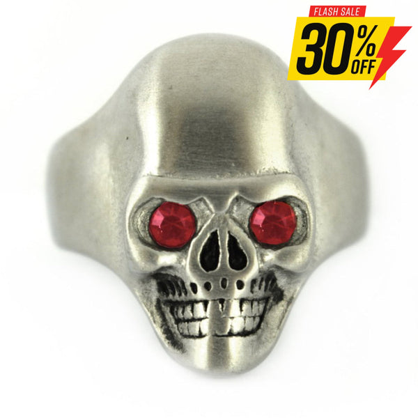 Sk2304 Brushed Finish Skull Ring Imitation Ruby Stone Eyes Solid Inside Rings