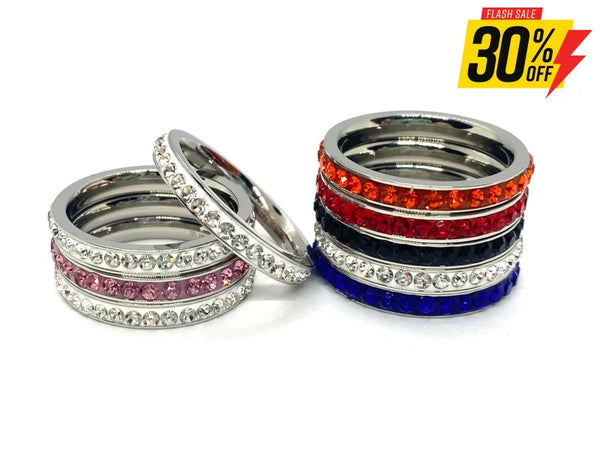 Sk2310 Ladies Stackable Single Row Stone Ring Stainless Steel Red Blue Black White Pink Orange 5-10