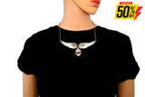 Sk2311 Large White Painted Winged Necklace With Skull Iridescent Imitation Crystals Necklaces