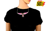 Sk2312 Large Pink Painted Winged Necklace With Skull Imitation Crystals Necklaces