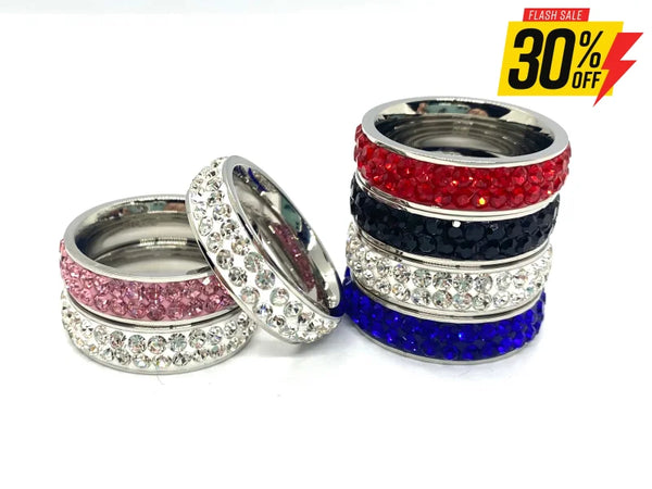 Sk2320 Ladies Stackable Double Row Stone Ring Stainless Steel Red Blue Black White Pink 5-10 Rings