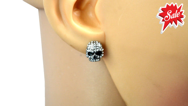 Sk2362 Small Earrings Stainless Steel Skull Embellished Imitation Diamonds Post & Nut 11Mm Tall