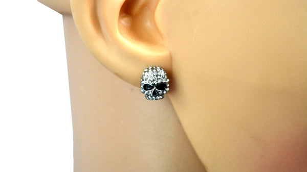Sk2362 Small Earrings Stainless Steel Skull Embellished Imitation Diamonds Post & Nut 11Mm Tall