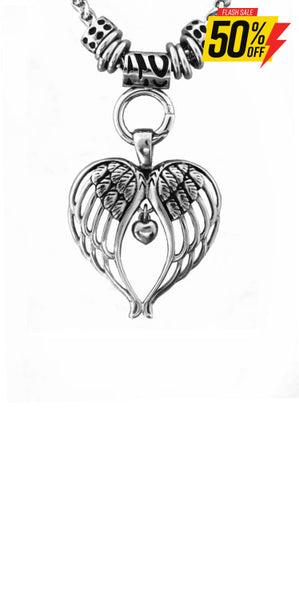 Sk2395 Ladies Angel Wing Heart Pendant With 4Mm 19’’ Foxtail Necklace Stainless Steel