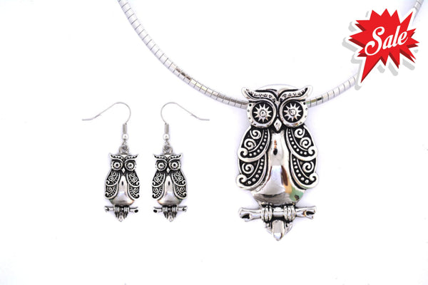 Sk2500 Owl Pendant Matching Earrings With Omega Necklace Stainless Steel Jewelry &