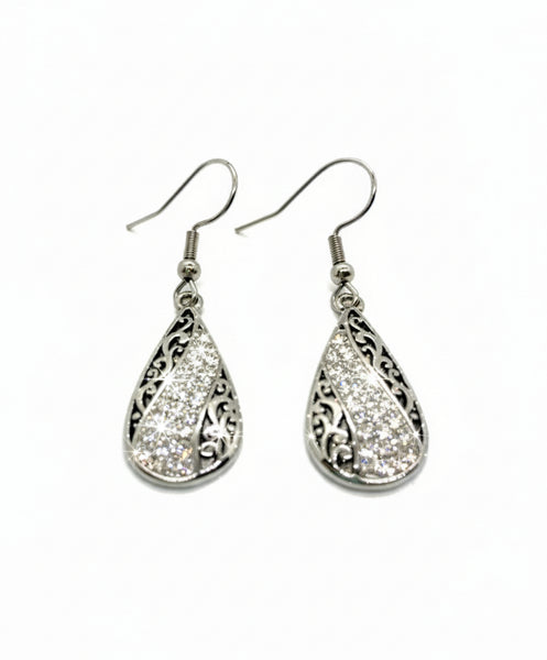 SK2521E Earrings Stainless Steel Bling Teardrop Earrings