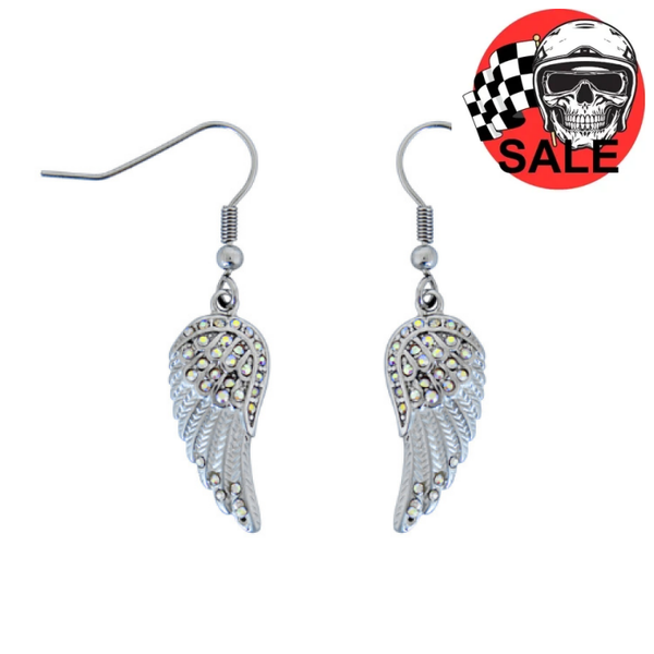 SK2536 Mini White Painted Winged French Wire Earring White Imitation Crystals Earrings