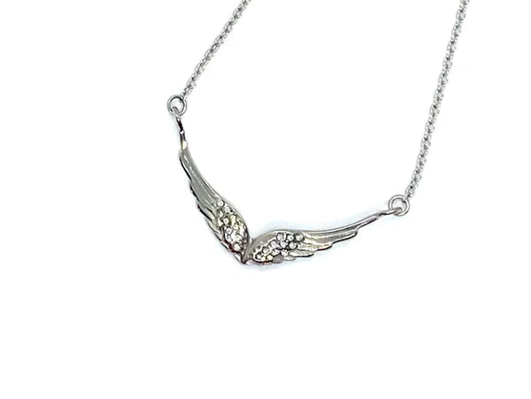 SK2700 Ladies Double Angel Wing Crystal Stainless Steel Necklace Necklaces