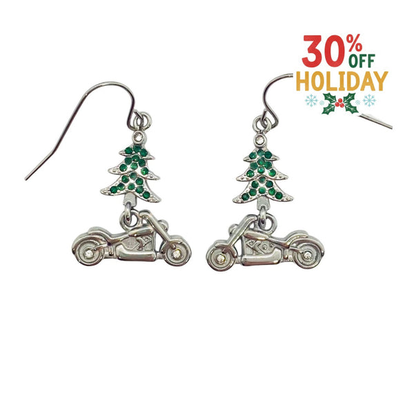 SK2706 Ladies Holiday Earrings Christmas Tree with Motorcycle Earrings