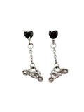 SK2708E Heart Crystal Motorcycle Earrings - Black Stone Earrings