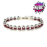 SK2803 3/8’’ MINI MINI Silver Fuschia Crystals - Stainless Steel Motorcycle Bike Chain Bracelet (Copy) Ladies Bracelets
