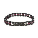 SK2804 3/8’’ MINI MINI Black Fuschia Crystals - Stainless Steel Motorcycle Bike Chain Bracelet Ladies Bracelets