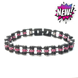SK2804 3/8’’ MINI MINI Black Fuschia Crystals - Stainless Steel Motorcycle Bike Chain Bracelet Ladies Bracelets