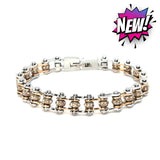 SK2805 3/8’’ MINI MINI Silver Rose Vintage Rose Crystals - Stainless Steel Motorcycle Bike Chain Bracelet Ladies