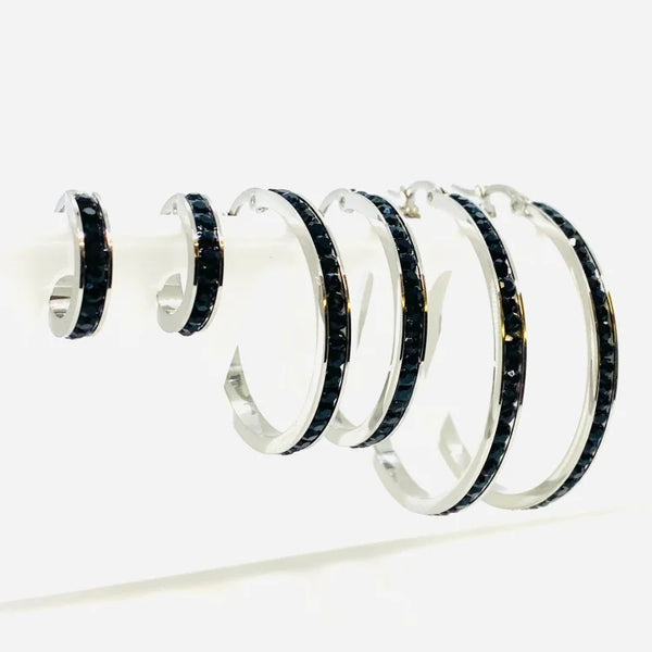 SK2900 Ladies Black Crystal Earrings - Three Sizes Available Earrings