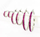 SK2905 Ladies Fuchsia Crystal Earrings - Three Sizes Available Earrings