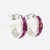 SK2905 Ladies Fuchsia Crystal Earrings - Three Sizes Available Earrings