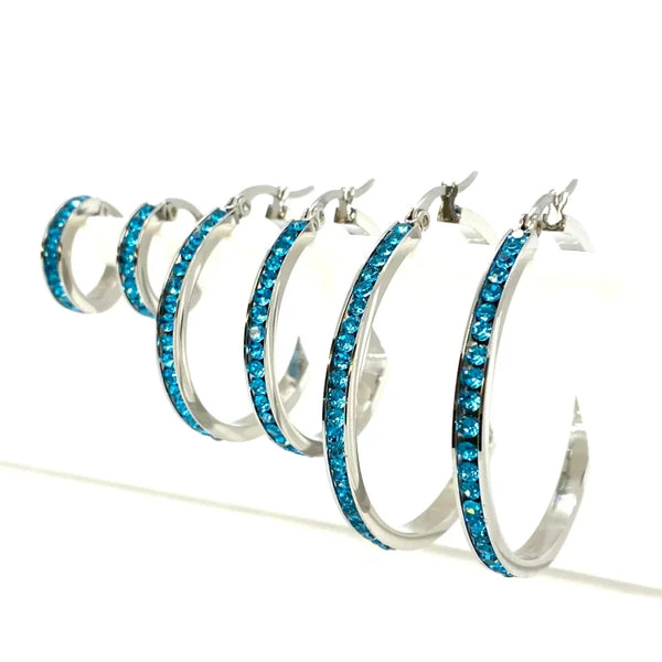 SK2906 Ladies Aquamarine Crystal Earrings - Three Sizes Available Earrings