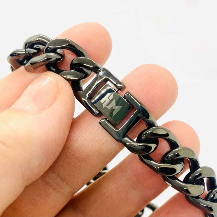 SK4015G 1/2’’ Cuban Link Bracelet 1/2’’ Polished Gunmetal Bracelet