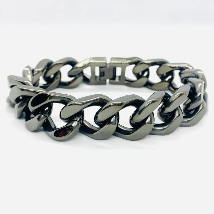 SK4016G 3/4’’ Cuban Link Bracelet Polished Gunmetal Bracelet