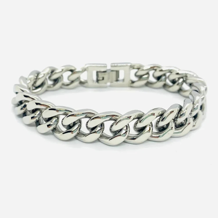SK4017 3/8’’ Cuban Link Bracelet 3/8’’ Silver Color Bracelet