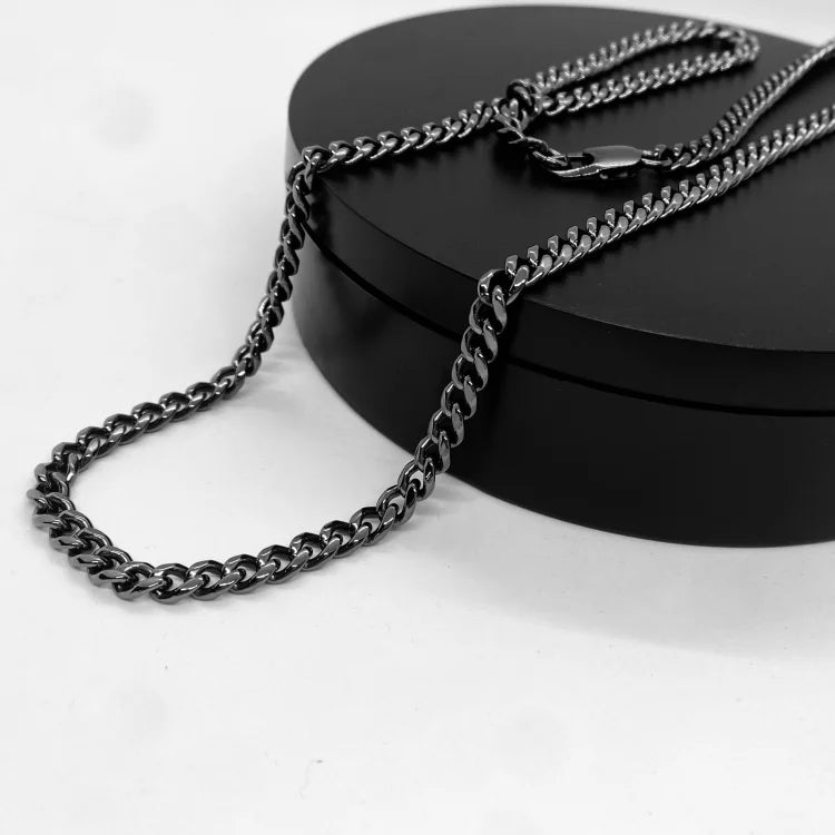 SK4019G Necklace 1/4’’ Wide Cuban Link Polished Gunmetal Color Chains