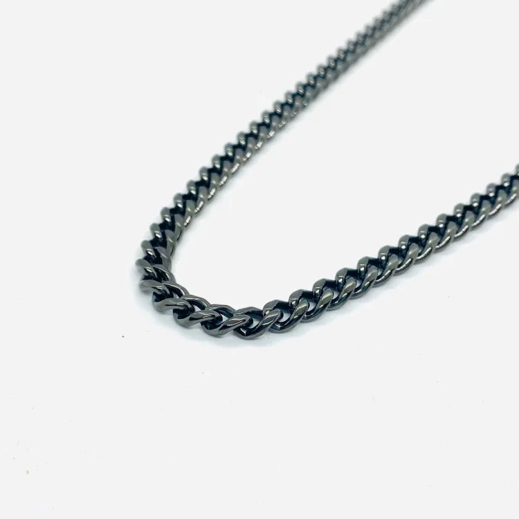SK4019G Necklace 1/4’’ Wide Cuban Link Polished Gunmetal Color Chains