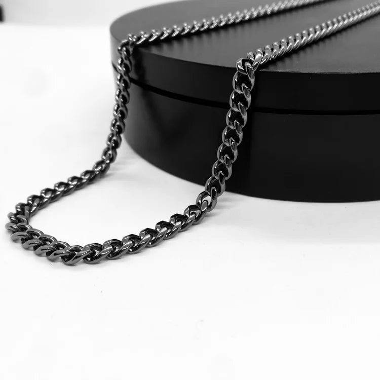 SK4019G Necklace 1/4’’ Wide Cuban Link Polished Gunmetal Color Chains