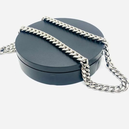 SK4020 Necklace 1/2’’ Wide Cuban Link Silver Color Chains
