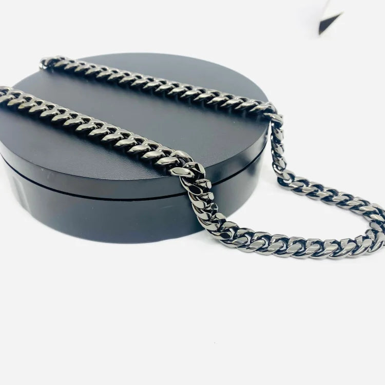 SK4020G Necklace 1/2’’ Wide Cuban Link Polished Gunmetal Necklaces