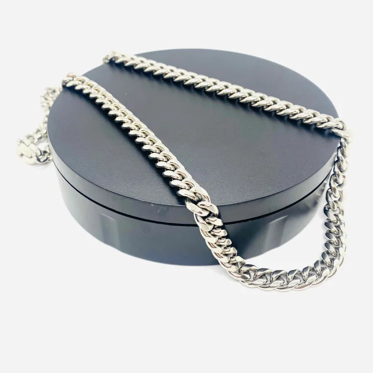 SK4021 Necklace 3/8’’ Wide Cuban Link Silver Color Chains