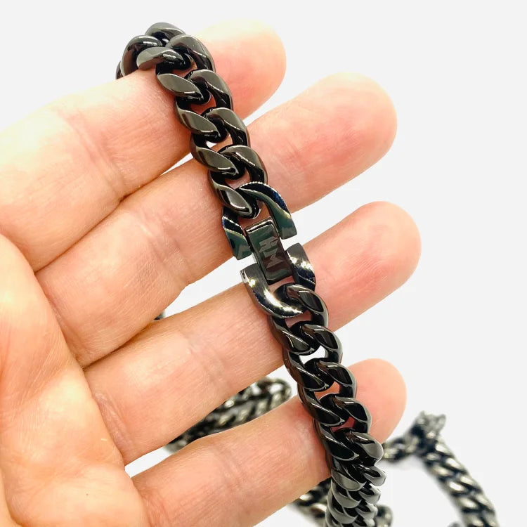 SK4021G Necklace 3/8’’ Wide Cuban Link Polished Gunmetal Chains