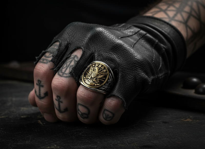 SK6202 Mens Patriotic USA Truth Ring Silver with Gold Face Low Profile Rings