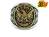 Sk6202 Mens Patriotic Usa Truth Ring Silver With Gold Face Low Profile Rings