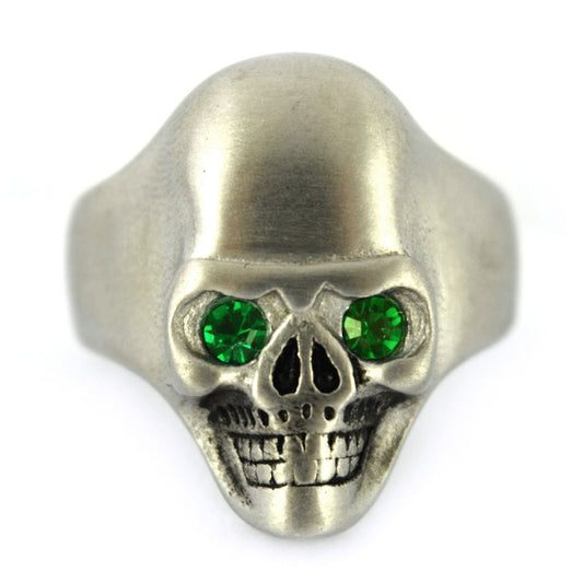 Sk2303 Brushed Finish Skull Ring Imitation Green Emerald Stone Eyes Stainless Steel Solid Inside